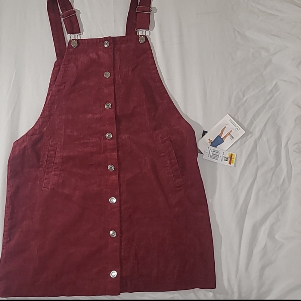 Red Corduroy Overall Dress